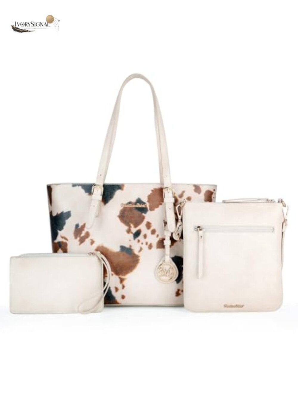 3pc Faux Leather Tote Bag Set with Wristlet Crossbody Purse Women